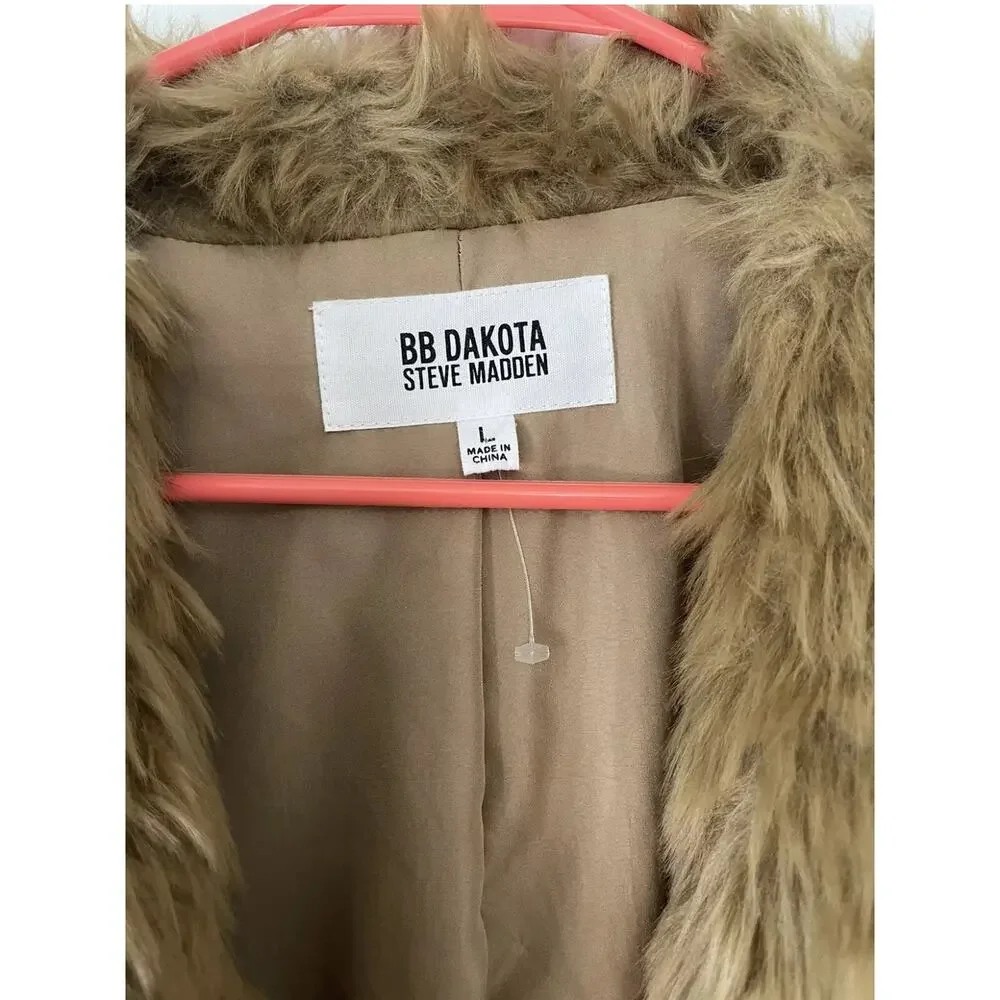 BB Dakota by Steve Madden Shag Faux Fur Taupe Jacket Coat Size Large - NWOT - Picture 9 of 12